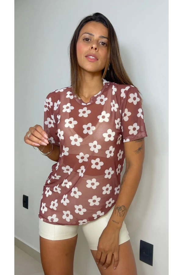 Blusão estampado floral coffe