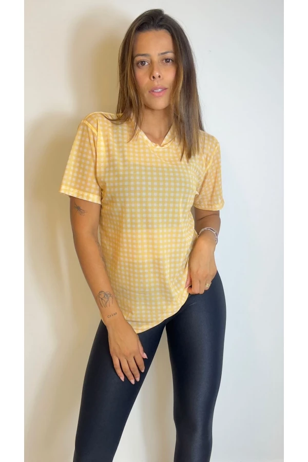 Blusão estampado vichy amarelo
