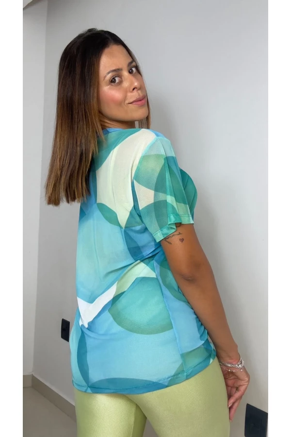 Blusão estampado azul/verde