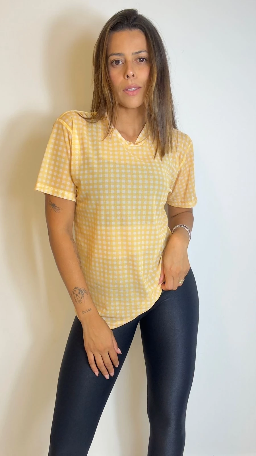 Blusão estampado vichy amarelo